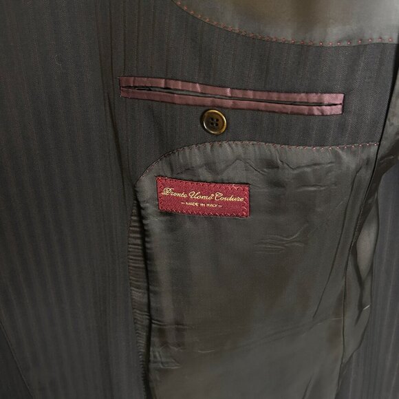 Pronto Uomo Couture Italian Wool Suit 48L Black Stripe Wedding Prom Formal - Picture 5 of 8